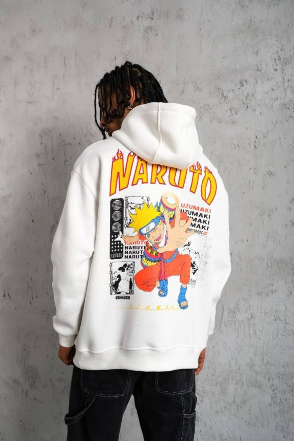 ÖZEL ÜRETİM POLİZEİ NARUTO BASKILI OVERSİZE KAPŞONLU SWEATSHİRT - Resim 2