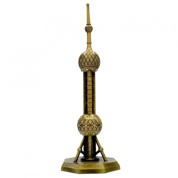 Vintage Metal Shanghai Oriental Pearl Tv Tower Biblo Antik Bronz 25 cm ürün görseli 1