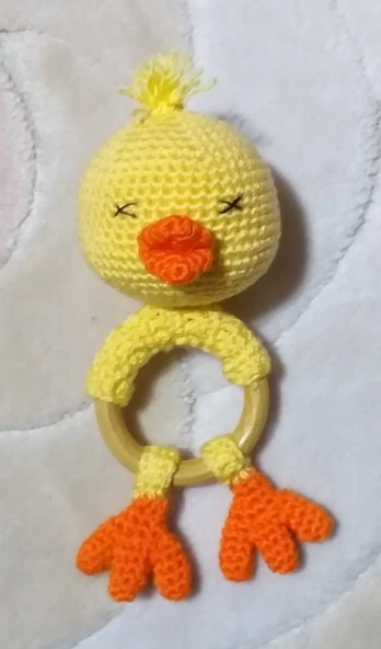 Civciv Diş Kaşıyıcı Çıngırak Amigurumi Organik Oyuncak ürün görseli 1