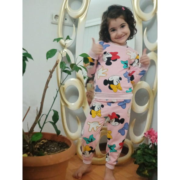PEMBE KIZ ÇOCUK PİJAMA TAKIM - Resim 2