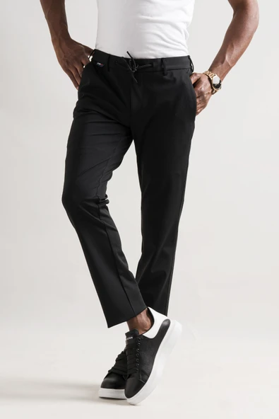 Slimfit Beli Lastikli Ve İplikli Polyamid Hafif Parlak Kışlık Kumaş Erkek Jogger Pantolon ürün görseli 1
