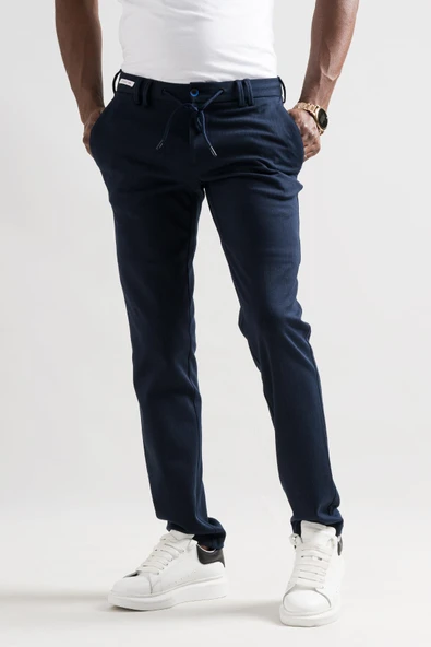 Ecer Slimfit Beli Lastikli Ve İplikli Çizgili Pamuklu Kışlık Kumaş Erkek Jogger Pantolon ürün görseli 1
