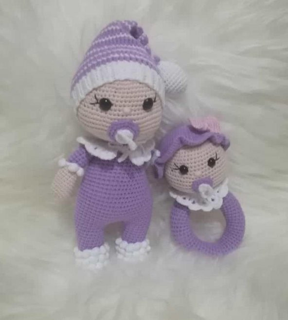 Emzikli Bebek Uyku Arkadaşı ve Çıngırak Amigurumi Organik Oyuncak ürün görseli 1