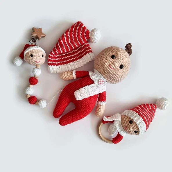 Yumurcak Modeli Yeni Doğan Seti Amigurumi Organik Oyuncak ürün görseli 1