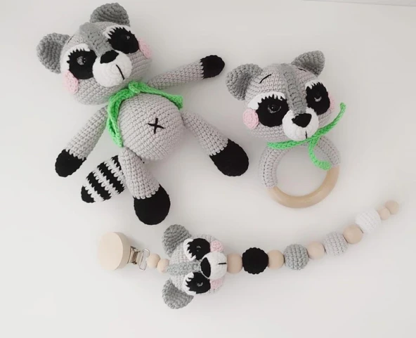 Rakun Yeni Doğan Seti Amigurumi Organik Oyuncak ürün görseli 1
