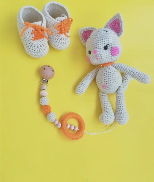 Kedi Sunny Yeni Doğan Seti Amigurumi Organik Oyuncak ürün görseli 1
