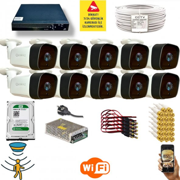 Qromax  10 Kamerali Set - Hareket Algılayan 36 Ir Led 5MP Lensli 1080P Güvenlik Kamerasi Seti 5236 ürün görseli 1