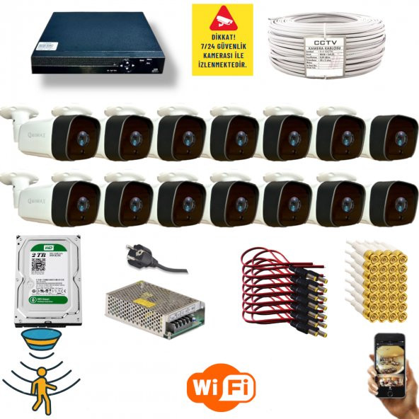 Qromax  14 Kamerali Set - Hareket Algılayan 36 Ir Led 5MP Lensli 1080P Güvenlik Kamerasi Seti 5236 ürün görseli 1
