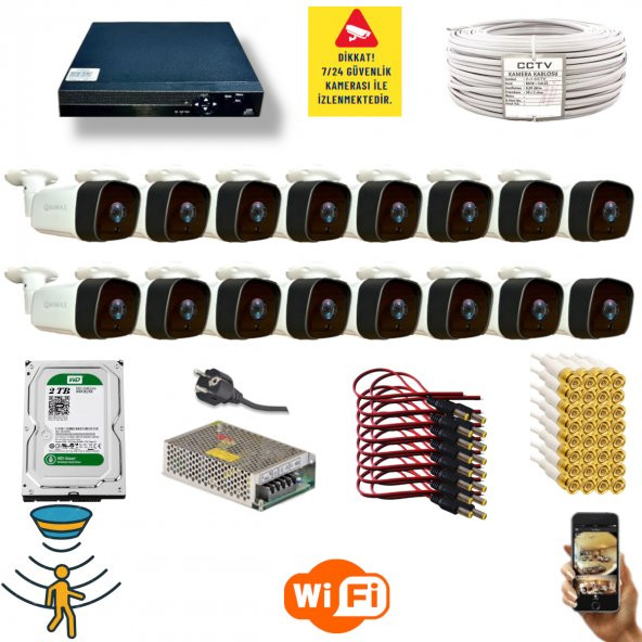 Qromax  16 Kamerali Set - Hareket Algılayan 36 Ir Led 5MP Lensli 1080P Güvenlik Kamerasi Seti 5236 ürün görseli 1