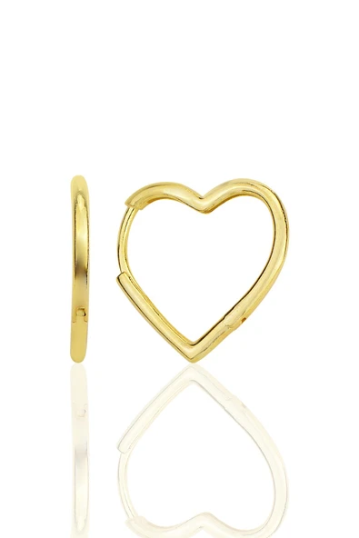 Gümüş altın yaldızlı özel tasarım 20 mm kalp küpe SGTL12282GOLD ürün görseli 1