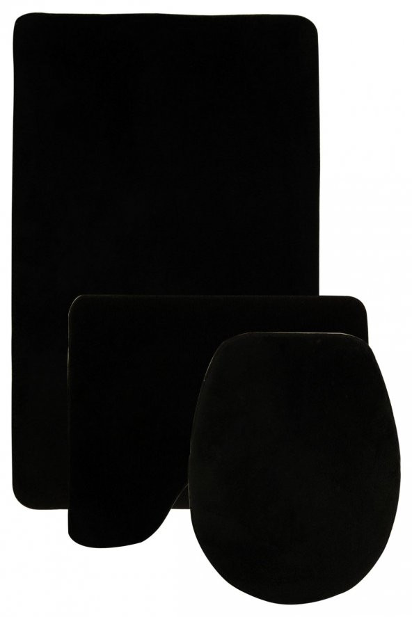Bonny Home Damask 3’lü Düz Siyah Ultrasoft Banyo Halısı Paspası Seti Kaymaz Tabanlı Klozet Takımı ürün görseli 1