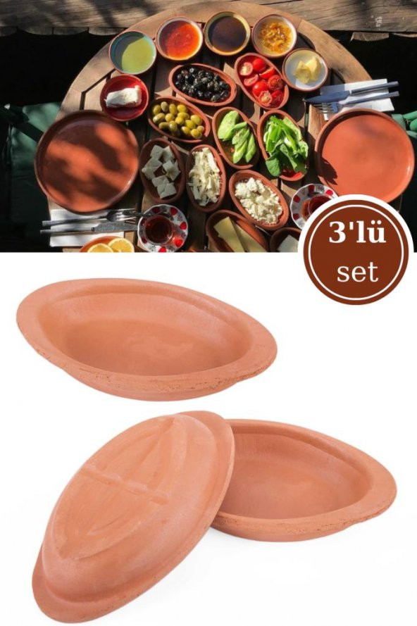 Elizi Çömlekleri 3’lü Mini Oval Kase, Çok Amaçlı Toprak Sunum Servis Kase Çömlek 3 Adet ürün görseli 1