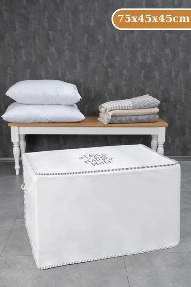 Flosoft Yorgan Yastık Saklama Hurcu, İpli Baskılı Çok Amaçlı Sandık Tipi Hurç 75x45x45 Cm ürün görseli 1