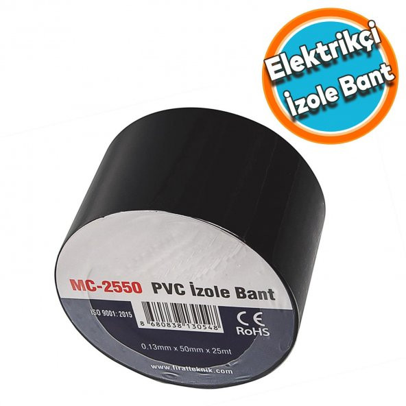 Elektrikçi Bandı İzolasyon Siyah İzole Elektirik Kablo Bant Bandı Pvc 0.13 mm Kalınlık 50 mm Geniş 25 Metre ürün görseli 1