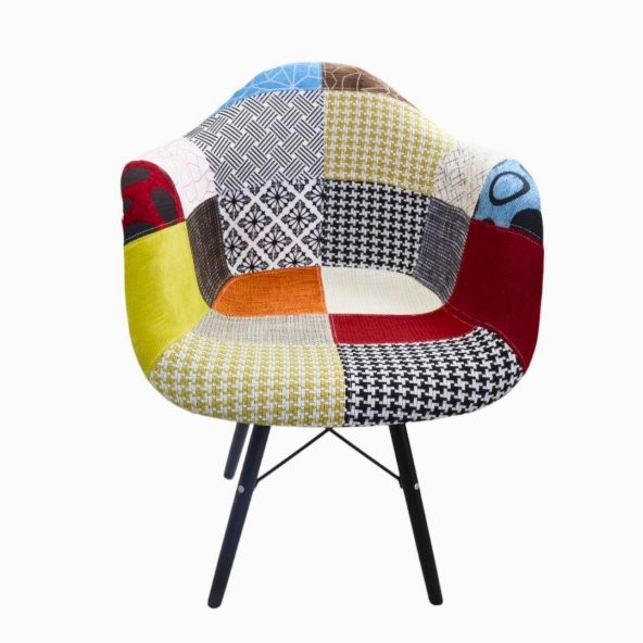 T.Concept Patchwork Kolçaklı Renkli Sandalye Siyah Ayaklı ürün görseli 1