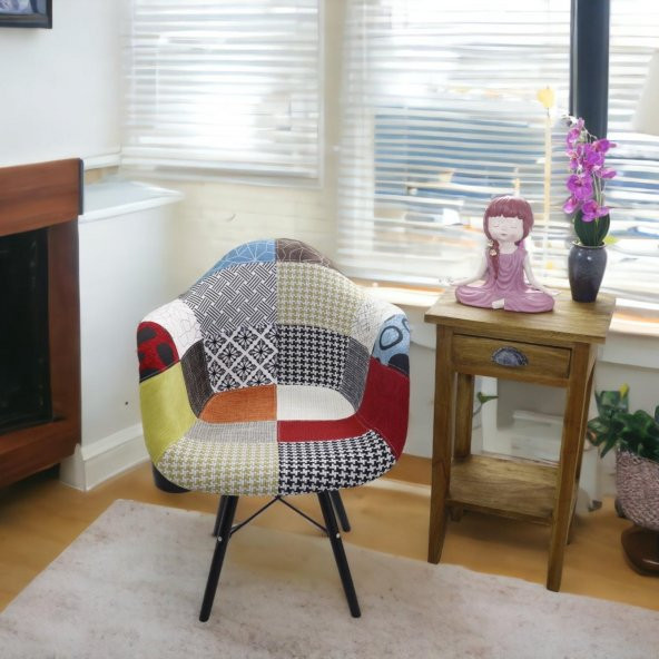 T.Concept Patchwork Kolçaklı Renkli Sandalye Siyah Ayaklı - Resim 3