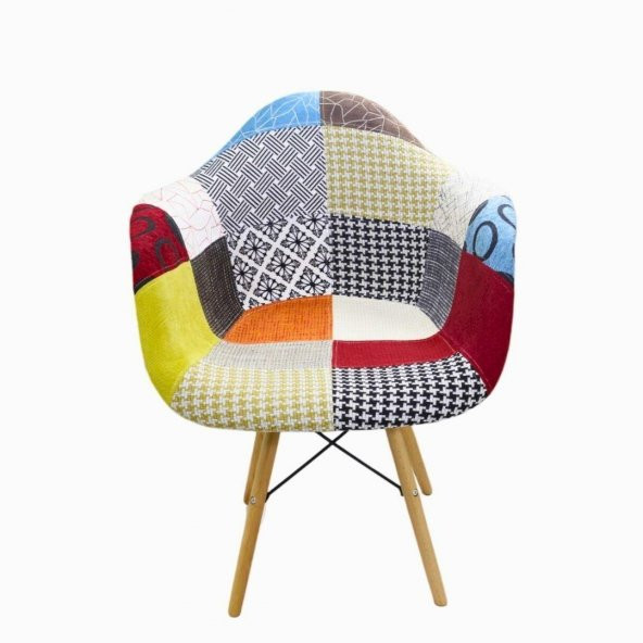T.Concept Patchwork Kolçaklı Renkli Sandalye Ahşap Ayaklı - Resim 2