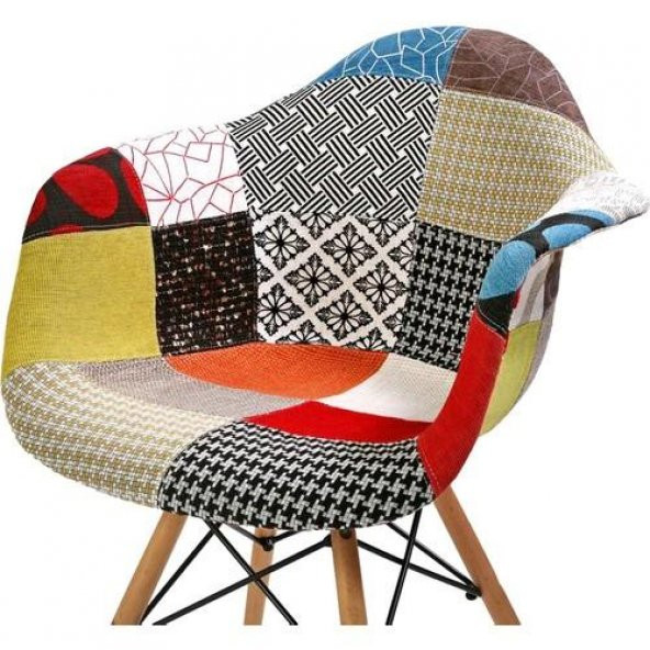 T.Concept Patchwork Kolçaklı Renkli Sandalye Ahşap Ayaklı - Resim 3