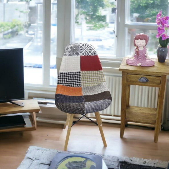 T.Conept Renkli Patchwork Sandalye Ahşap Ayaklı - Resim 3