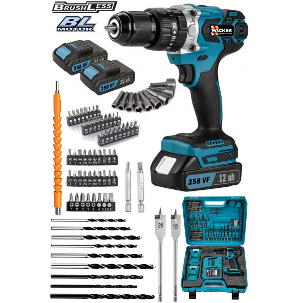 Wacker Pro Germany 013 Yeni Akıllı Sistem Kömürsüz Motor 258 Vf Çift Akülü Vidalama Matkap 90 Parça Full Set ürün görseli 1