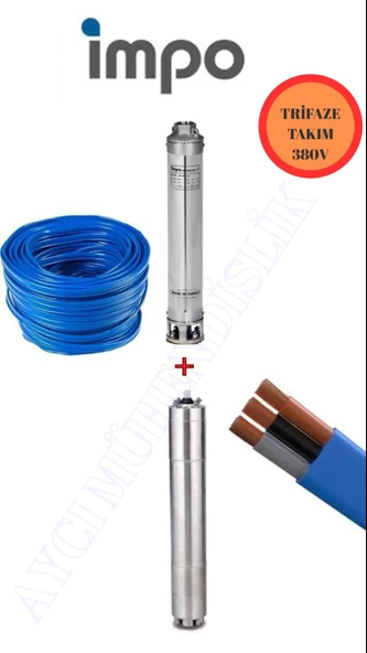 Impo Sk 415/15 Krom Başlıklı Derin Kuyu  5,5 Hp Trifaze Motorlu 35 mt Kablolu  Dalgıç Pompa ürün görseli 1