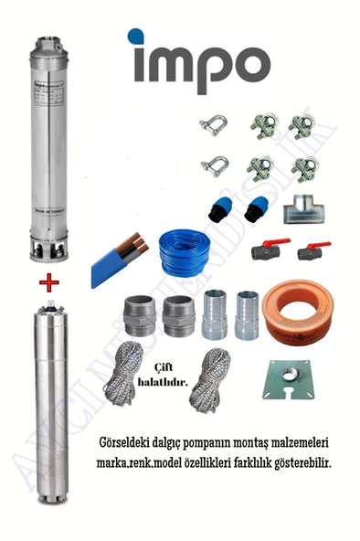 Impo Sk 415/15 5,5HP Krom Başlıklı  55 MT Yassı Kablolu ve  110 mt Halatlı Çift Vanalı Akıtma Başlıklı Trifaze Takım Dalgıç Pompa ürün görseli 1