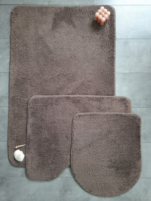 Ultrasoft Düz Kapuçino 3’lü Banyo Halısı Paspası Seti Kaymaz Deri Tabanlı Yıkanabilir Klozet Takımı ürün görseli 1