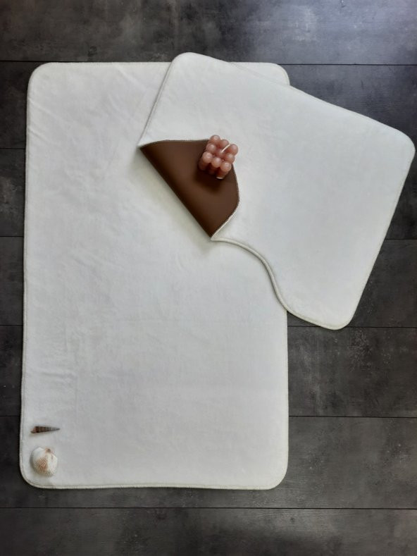 Ultrasoft Düz Krem 2li Banyo Halısı Paspası Seti Kaymaz Taban Makinede Yıkanabilir Klozet Takımı ürün görseli 1