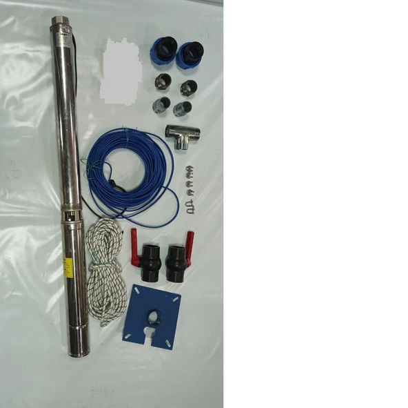 Impo Sk 415/28 10HP Krom Başlıklı  90 MT Yassı Kablolu ve  180 mt Halatlı Çift Vanalı Akıtma Başlıklı Trifaze Takım Dalgıç Pompa ürün görseli 1
