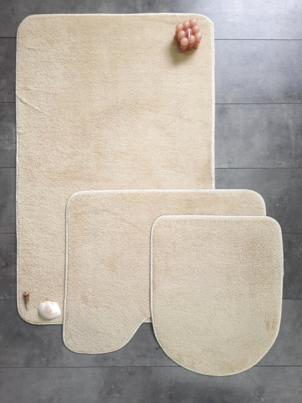 Ultrasoft Düz Vizon 3’lü Banyo Halısı Paspası Kaymaz Deri Taban Makinede Yıkanabilir Klozet Takımı ürün görseli 1