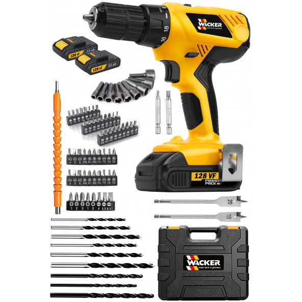 Wacker Pro Germany 068 Yellow Yeni Sistem LX Motor 128 Vf Çift Akülü Vidalama Şarjlı Matkap 86 Parça Full Set ürün görseli 1