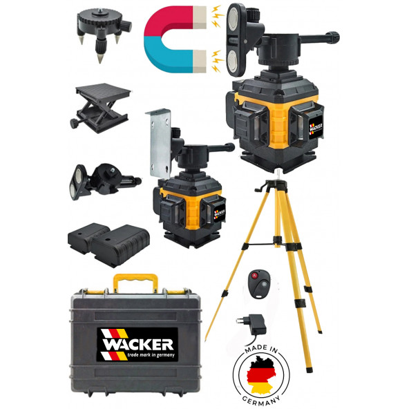Wacker Pro German 360 Derece Komple Heryere Artı Lazer Terazi 16 Köşe Mıknatıslı Çantalı Kumandalı + Tripod Ayak Hediyeli ürün görseli 1