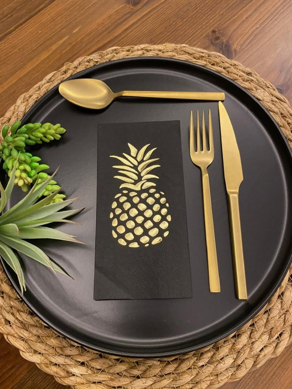 Gold Yaldızlı Siyah Ananas Garson Katlama Peçete 16 lı ürün görseli 1