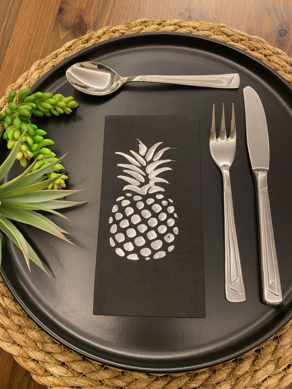 Gümüş Yaldızlı Siyah Ananas Peçete ürün görseli 1