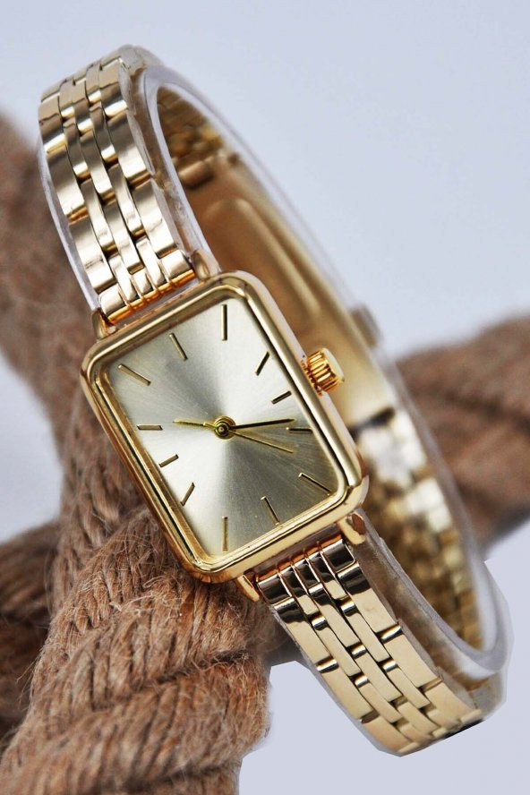 Altın Renk Full Gold Kordon Vintage Minimal Kasa Kol Saati Su-538 ürün görseli 1