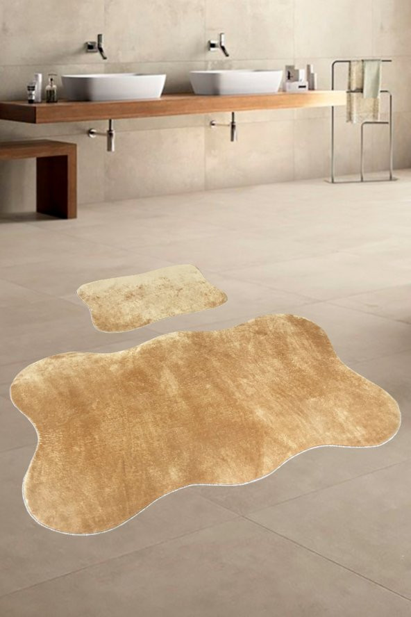Anatolia 2li Karamel  80x140 + 50x70 cm Büyük Ebat Banyo Paspası Seti Kaymaz Tabanlı Klozet Takımı ürün görseli 1