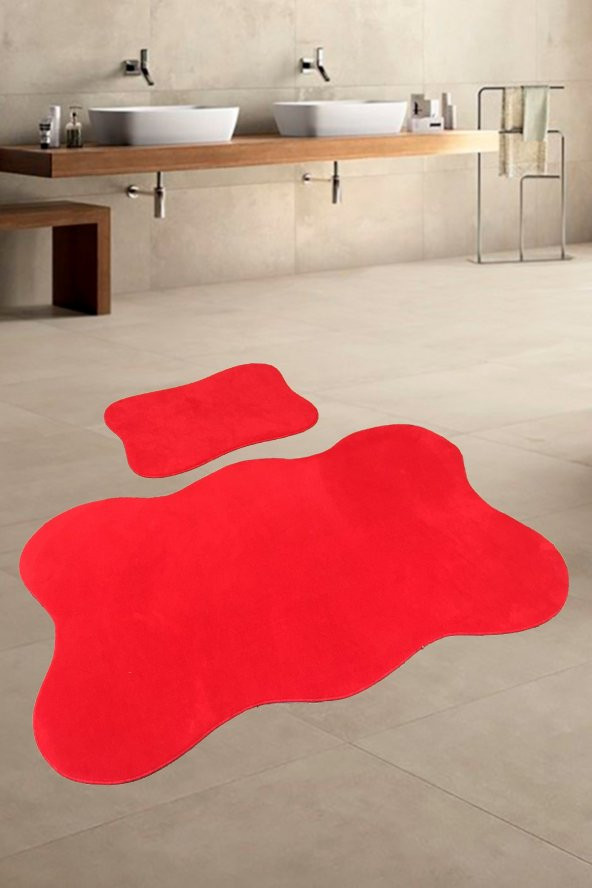 Anatolia 2li Kırmızı 80x140 + 50x70 cm Büyük Ebat Banyo Paspası Seti Kaymaz Tabanlı Klozet Takımı ürün görseli 1