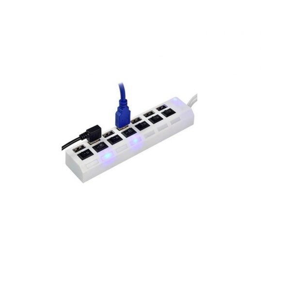 7 Port Usb Hub Çoklayıcı Anahtarlı Switch Işıklı Beyaz ürün görseli 1