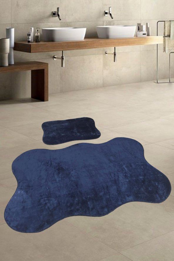 Anatolia 2li Lacivert 80x140 + 50x70 cm Büyük Ebat Banyo Paspası Seti Kaymaz Tabanlı Klozet Takımı ürün görseli 1