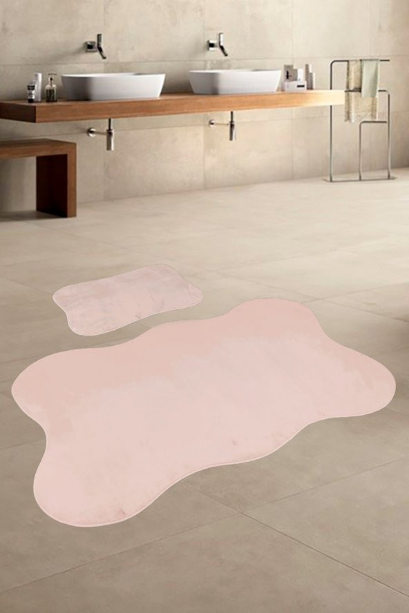 Anatolia 2li Pudra 80x140 + 50x70 cm Büyük Ebat Banyo Paspası Seti Kaymaz Tabanlı Klozet Takımı ürün görseli 1