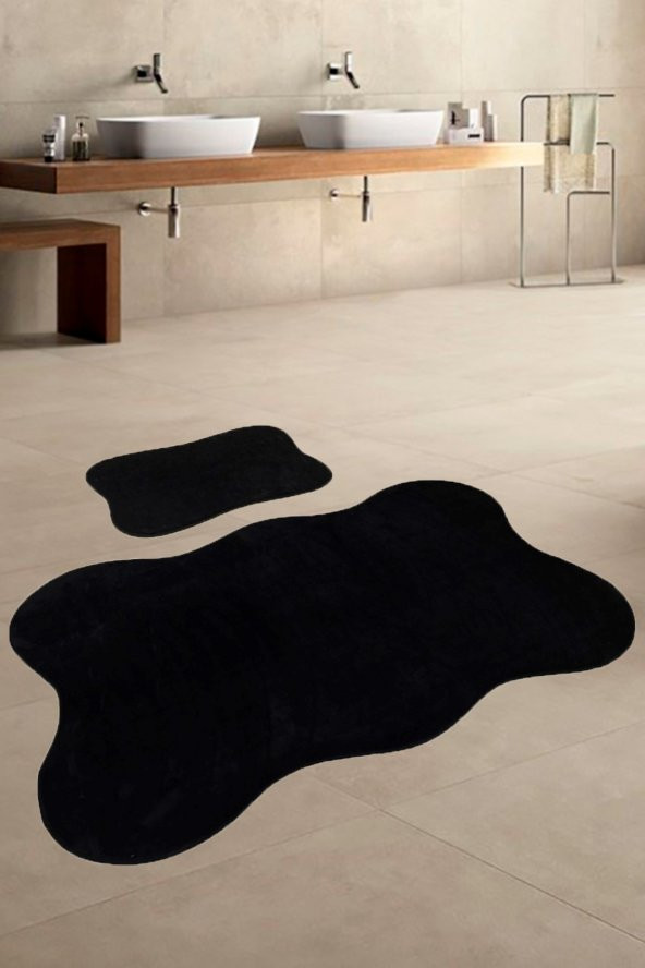 Anatolia 2li Siyah 80x140 + 50x70 cm Büyük Ebat Banyo Paspası Seti Kaymaz Tabanlı Klozet Takımı ürün görseli 1