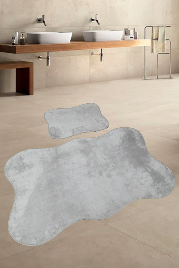 Anatolia Gri 2li 80x140 + 50x70 cm Büyük Ebat Banyo Paspası Seti Klozet Takımı ürün görseli 1