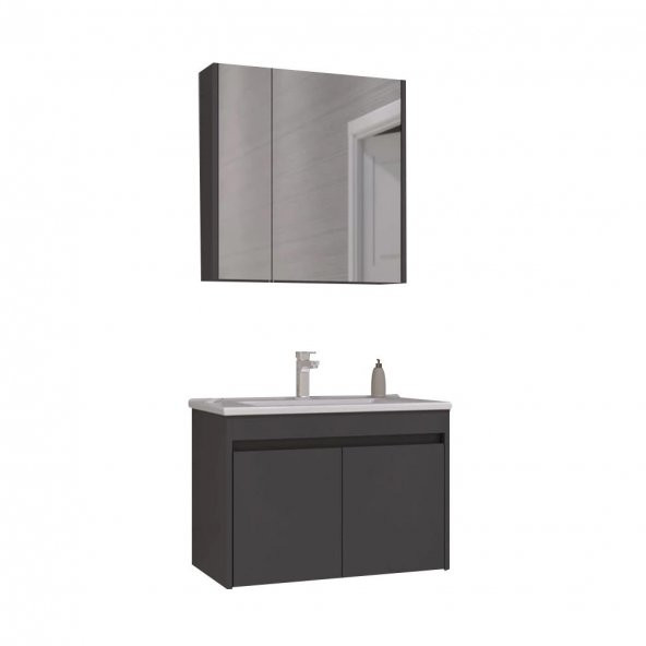 Orka Side 85 cm Kapaklı Antrasit Banyo Dolabı Takımı ürün görseli 1