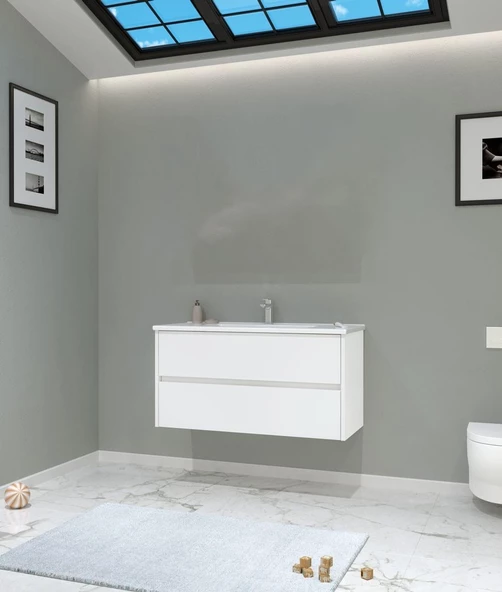 Orka Side 100 cm Çekmeceli Beyaz Banyo Dolabı Alt Modül Lavabo ürün görseli 1