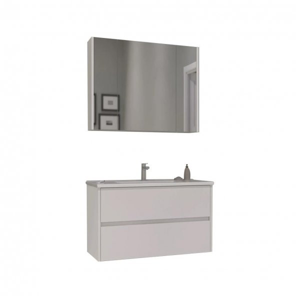 Orka Side 85 cm Çekmeceli Beyaz Banyo Dolabı Takımı ürün görseli 1