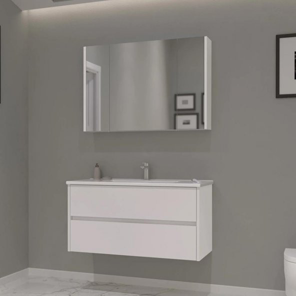 Orka Side 100 cm Çekmeceli Beyaz Banyo Dolabı Takımı ürün görseli 1