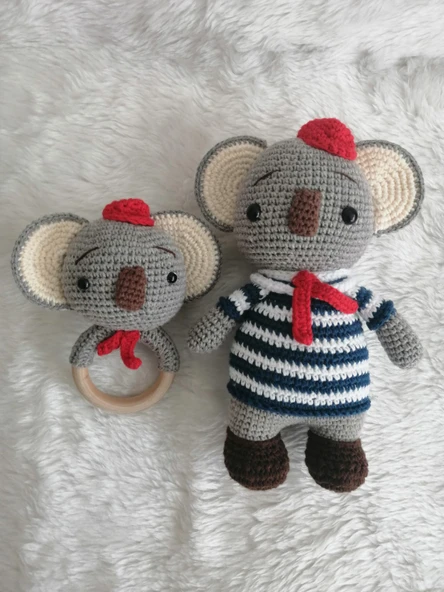 Denizci Koala Yeni Doğan Seti Amigurumi Organik Oyuncak ürün görseli 1