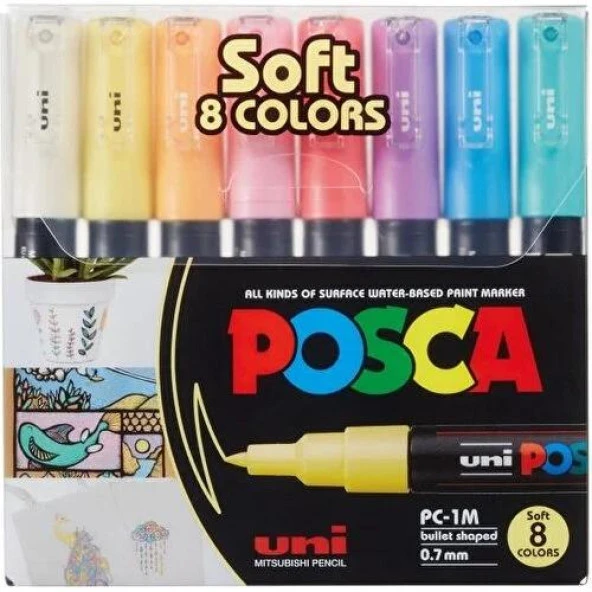 Uni Posca 0.7 Su Bazlı Poster Markörü Soft Renk 8li ürün görseli 1