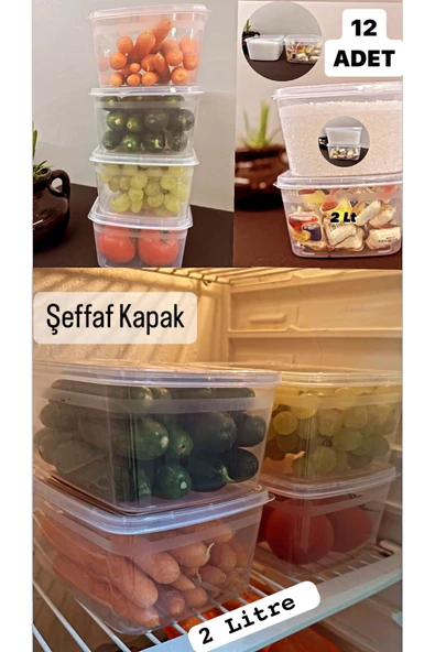 Huge 12 Adet Büyük Boy Saklama Kabı Kapaklı Erzak Taze Sebze Kabı Seti 2 Lt Kapaklı ürün görseli 1