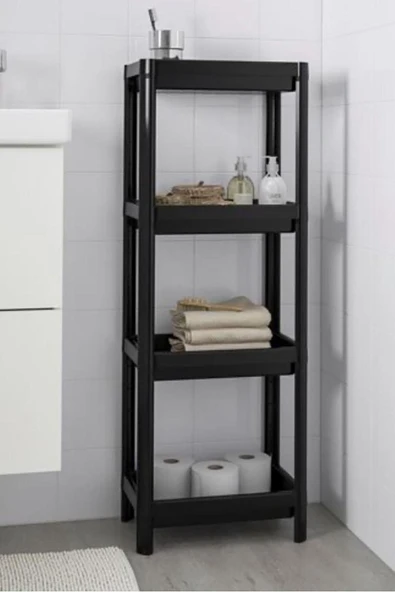 Vesken 4 Katlı Banyo Raf Ünitesi Havluluk Siyah Düzenleyici Şampuanlık Havluluk Dolap ürün görseli 1